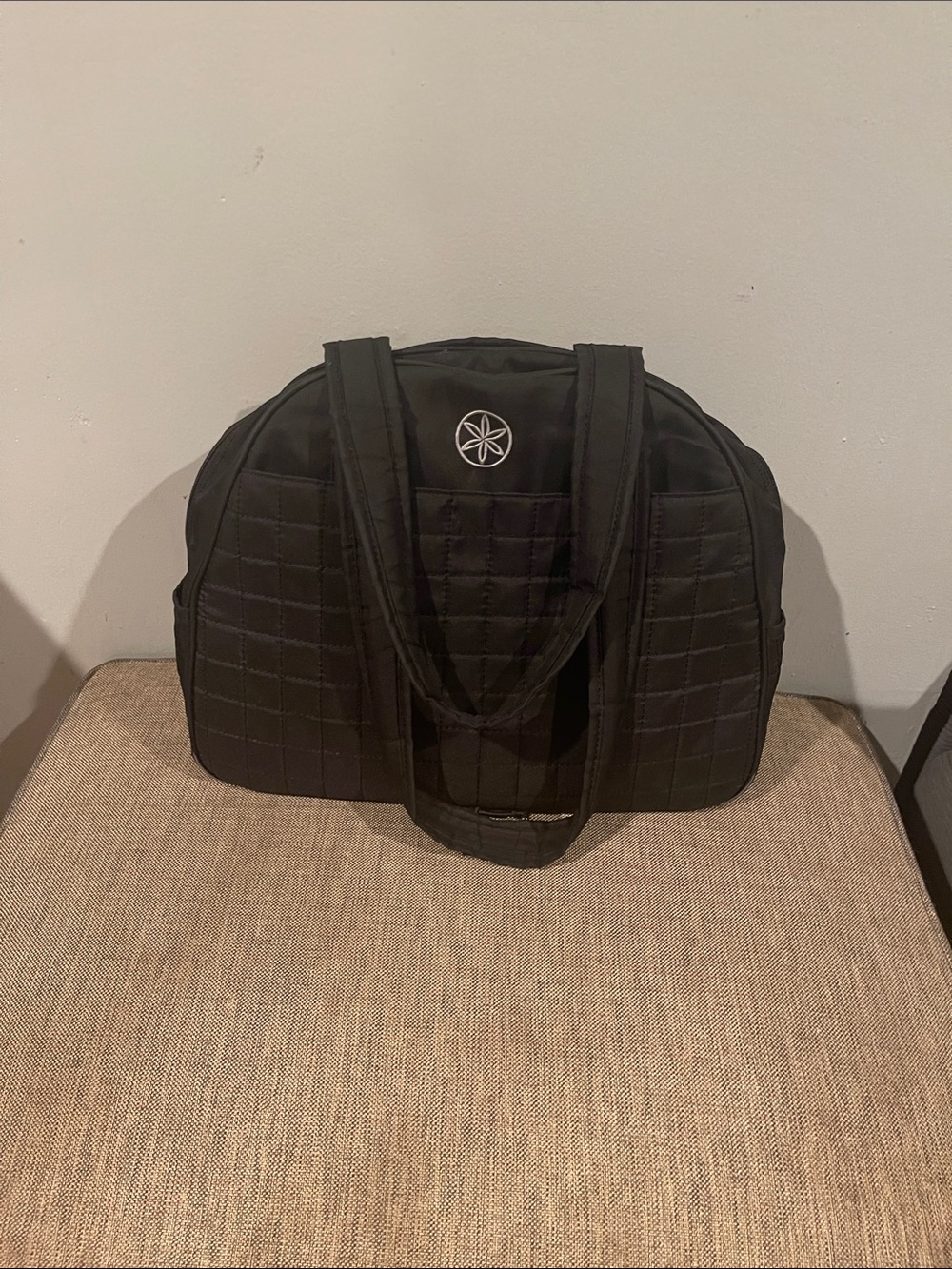 Quilted Black Duffel Tote with Starburst Logo - Unbranded
